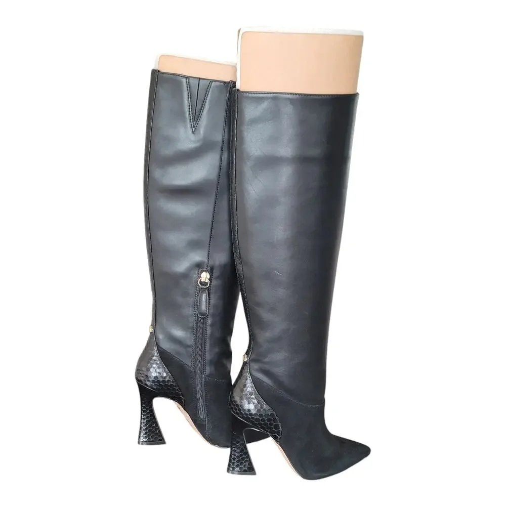 Louise Et Cie Jacobi Mixed Leather Knee High Boots‎ Pointed Toe Women's US 5M